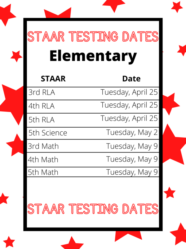 STAAR Testing Dates South Elementary School